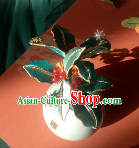 Chinese Traditional Hanfu Red Beads Hairpin Ancient Princess Silk Leaf Hair Stick