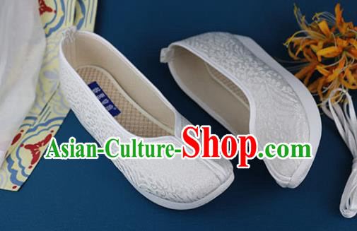China Ancient Princess Shoes Traditional Ming Dynasty White Brocade Shoes
