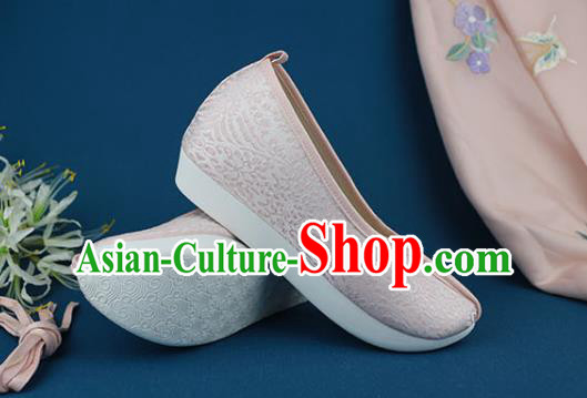 China Classical Dance Shoes Ancient Princess Shoes Traditional Ming Dynasty Pink Brocade Shoes