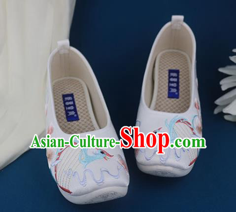 China Traditional Ming Dynasty Shoes Classical Dance Shoes Embroidered White Shoes