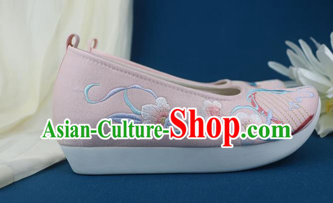 China Embroidered Pink Shoes Traditional Ming Dynasty Shoes Classical Dance Shoes