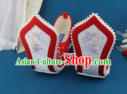China Ancient Princess Embroidered Shoes Traditional Song Dynasty Shoes Handmade Wedding Red Cloth Shoes
