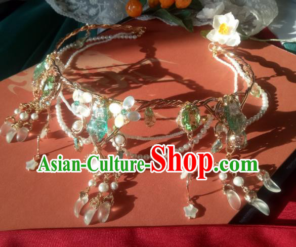 Chinese Traditional Hanfu Hair Accessories Ancient Princess Green Crystal Tassel Hair Clasp