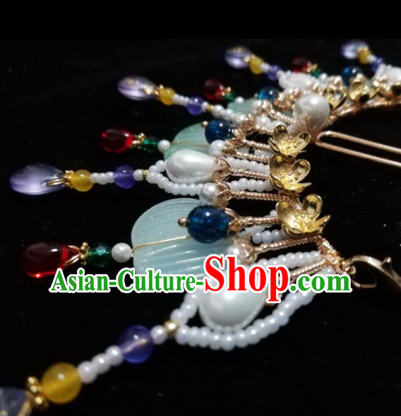 Chinese Traditional Tassel Hairpin Hanfu Hair Accessories Ancient Empress Pearls Hair Crown