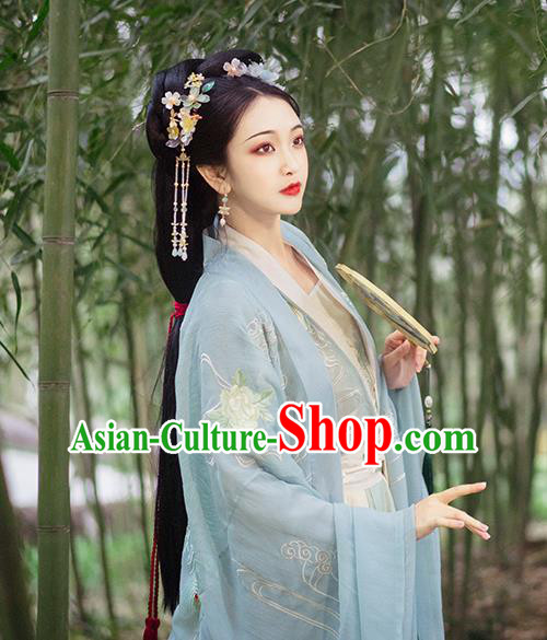 China Traditional Embroidered Hanfu Clothing Ancient Jin Dynasty Princess Costumes