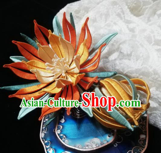 Chinese Song Dynasty Court Hairpin Traditional Hanfu Hair Accessories Ancient Princess Red Silk Epiphyllum Hair Stick