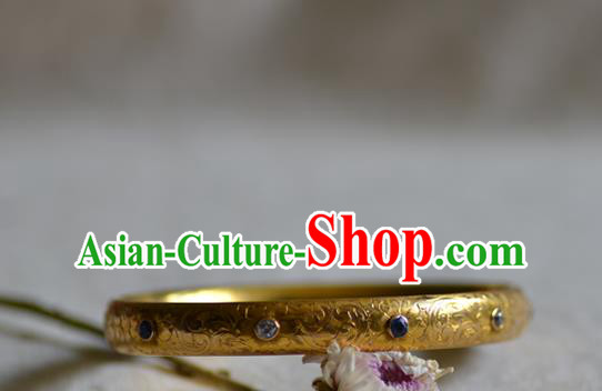 China National Golden Bracelet Jewelry Traditional Handmade Qing Dynasty Bangle Sapphire Accessories