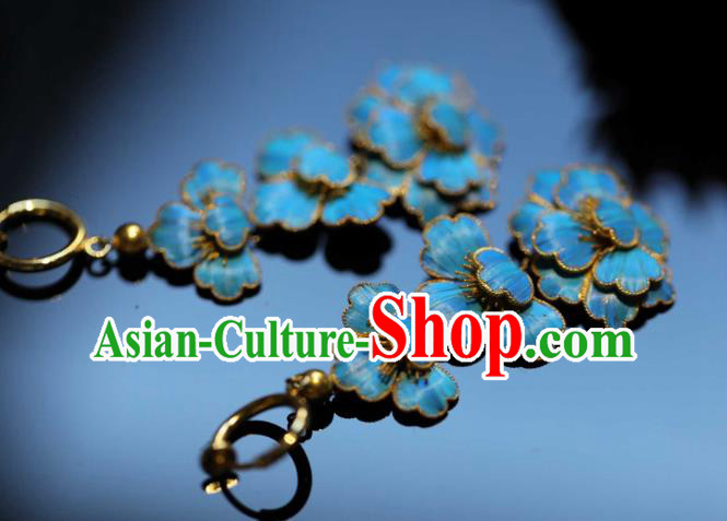 Chinese Traditional Qing Dynasty Earrings Accessories Ancient Empress Cloisonne Peony Ear Jewelry