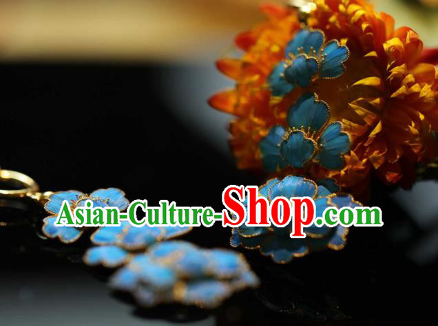 Chinese Traditional Qing Dynasty Earrings Accessories Ancient Empress Cloisonne Peony Ear Jewelry