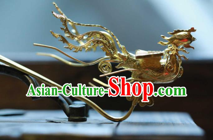 Chinese Ancient Empress Golden Phoenix Hair Stick Handmade Hair Accessories Traditional Court Hairpin