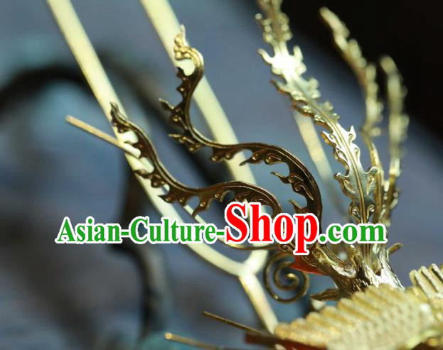 Chinese Ancient Empress Golden Phoenix Hair Stick Handmade Hair Accessories Traditional Court Hairpin