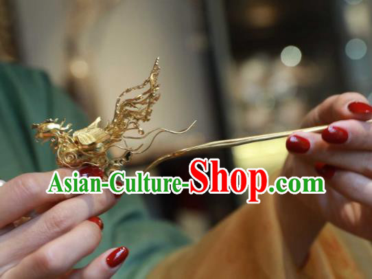 Chinese Ancient Empress Golden Phoenix Hair Stick Handmade Hair Accessories Traditional Court Hairpin