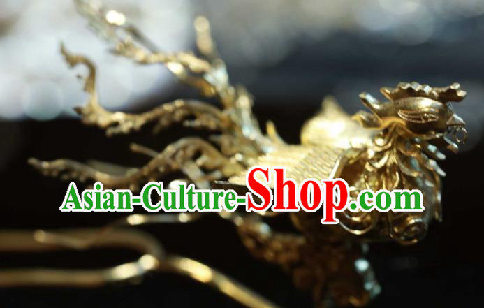 Chinese Ancient Empress Golden Phoenix Hair Stick Handmade Hair Accessories Traditional Court Hairpin