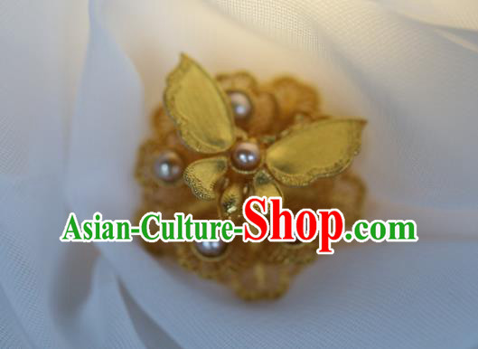 China National Golden Butterfly Ring Jewelry Traditional Handmade Qing Dynasty Pearls Circlet Accessories