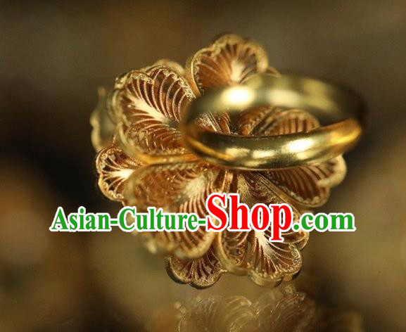 China National Golden Butterfly Ring Jewelry Traditional Handmade Qing Dynasty Pearls Circlet Accessories