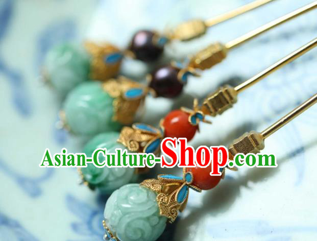 Chinese Ancient Empress Hair Stick Handmade Hair Accessories Traditional Qing Dynasty Jade Hairpin