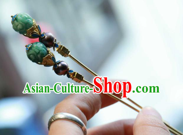 Chinese Ancient Empress Hair Stick Handmade Hair Accessories Traditional Qing Dynasty Jade Hairpin
