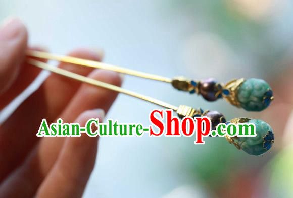 Chinese Ancient Empress Hair Stick Handmade Hair Accessories Traditional Qing Dynasty Jade Hairpin