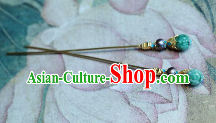 Chinese Ancient Empress Hair Stick Handmade Hair Accessories Traditional Qing Dynasty Jade Hairpin