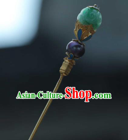 Chinese Ancient Empress Hair Stick Handmade Hair Accessories Traditional Qing Dynasty Jade Hairpin