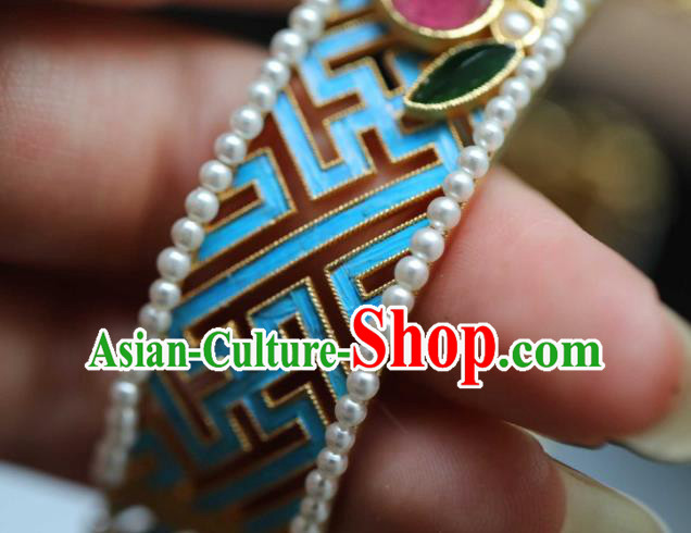 China National Tourmaline Bracelet Jewelry Traditional Cloisonne Accessories Handmade Qing Dynasty Pearls Bangle
