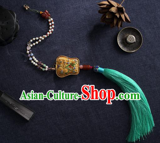 China Traditional Ming Dynasty Blueing Waist Jewelry Accessories National Green Tassel Pendant