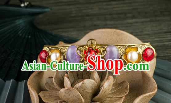 Chinese Ancient Court Woman Gems Hair Stick Traditional Ming Dynasty Empress Golden Hairpin