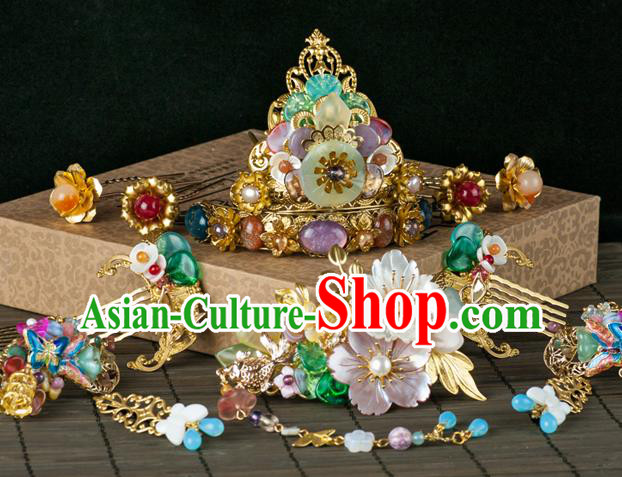 Chinese Traditional Ming Dynasty Empress Hairpin Ancient Court Woman Hair Crown Full Set