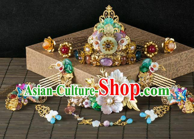 Chinese Traditional Ming Dynasty Empress Hairpin Ancient Court Woman Hair Crown Full Set
