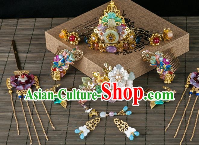 Chinese Traditional Ming Dynasty Empress Hairpin Ancient Court Woman Hair Crown Full Set