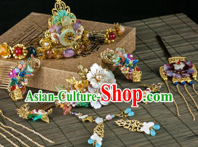 Chinese Traditional Ming Dynasty Empress Hairpin Ancient Court Woman Hair Crown Full Set