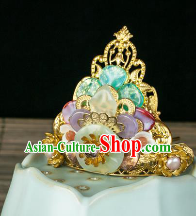Chinese Traditional Ming Dynasty Gems Hairpin Ancient Court Woman Amethyst Hair Crown