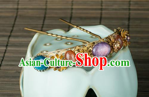 Chinese Ancient Palace Lady Gems Hair Stick Traditional Ming Dynasty Amethyst Hairpin