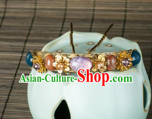Chinese Ancient Palace Lady Gems Hair Stick Traditional Ming Dynasty Amethyst Hairpin