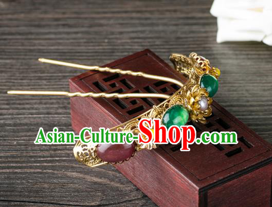 Chinese Ancient Court Princess Hair Accessories Traditional Ming Dynasty Palace Lady Chrysoprase Hairpin
