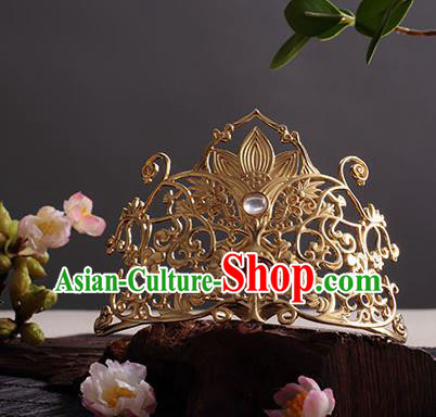 Chinese Ancient Queen Hair Accessories Traditional Ming Dynasty Empress Golden Lotus Hair Crown