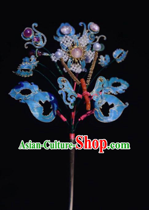 Chinese Ancient Court Empress Pearls Hairpin Traditional Qing Dynasty Imperial Concubine Cloisonne Hair Stick