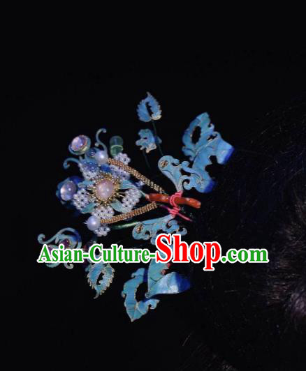 Chinese Ancient Court Empress Pearls Hairpin Traditional Qing Dynasty Imperial Concubine Cloisonne Hair Stick