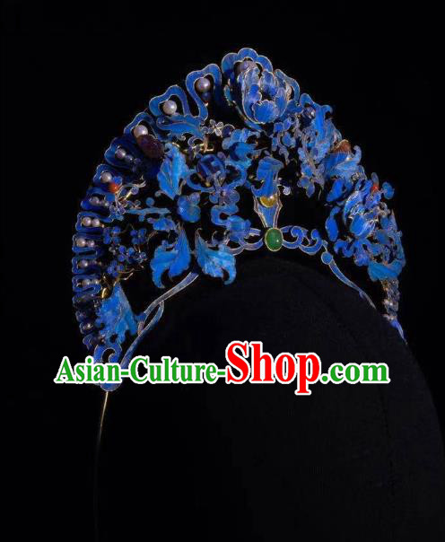 Chinese Ancient Court Queen Hair Jewelry Traditional Qing Dynasty Imperial Empress Cloisonne Hair Crown
