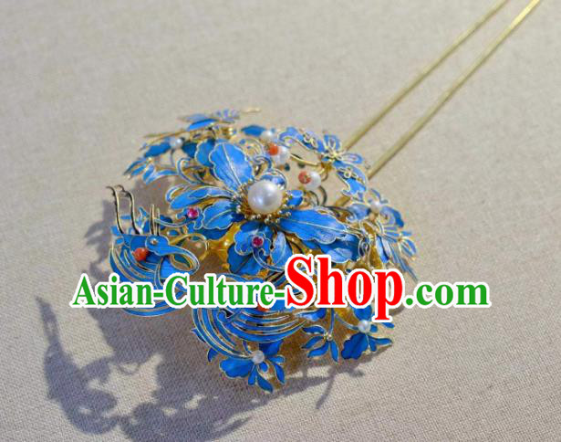 Chinese Traditional Qing Dynasty Empress Cloisonne Hairpin Ancient Court Queen Pearls Hair Jewelry