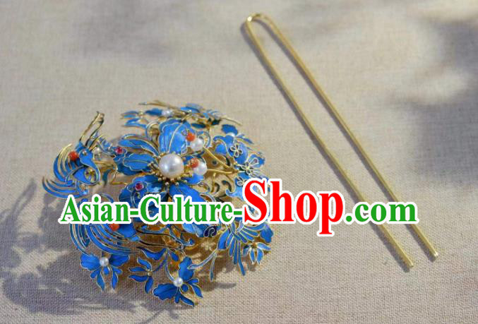 Chinese Traditional Qing Dynasty Empress Cloisonne Hairpin Ancient Court Queen Pearls Hair Jewelry