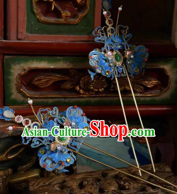 Chinese Ancient Court Queen Gems Hair Jewelry Traditional Qing Dynasty Empress Pearls Hairpin