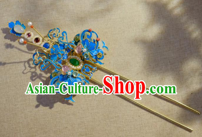 Chinese Ancient Court Queen Gems Hair Jewelry Traditional Qing Dynasty Empress Pearls Hairpin