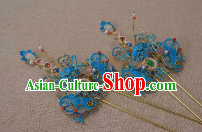 Chinese Ancient Court Queen Gems Hair Jewelry Traditional Qing Dynasty Empress Pearls Hairpin