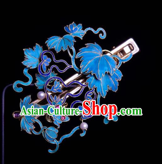 Chinese Traditional Qing Dynasty Blueing Gourd Hairpin Hair Jewelry Ancient Princess Hair Stick