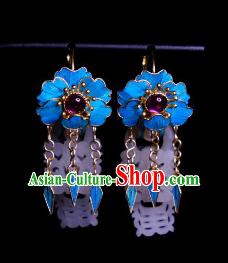 Chinese Traditional Amethyst Jewelry Ancient Queen Jade Ear Accessories Qing Dynasty Empress Earrings