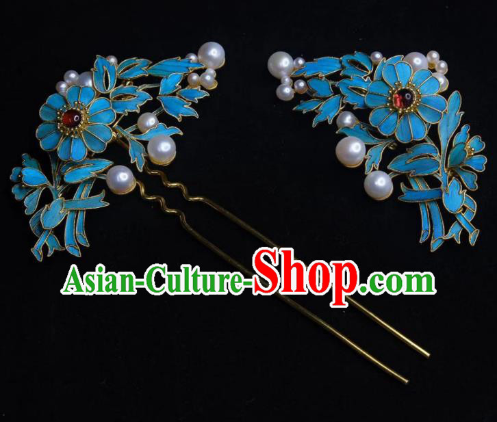 Chinese Ancient Empress Pearls Hair Stick Traditional Hair Jewelry Qing Dynasty Hairpin