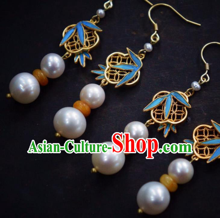 Chinese Ancient Queen Ear Accessories Qing Dynasty Empress Earrings Traditional Pearls Jewelry
