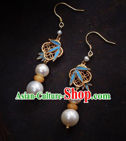Chinese Ancient Queen Ear Accessories Qing Dynasty Empress Earrings Traditional Pearls Jewelry