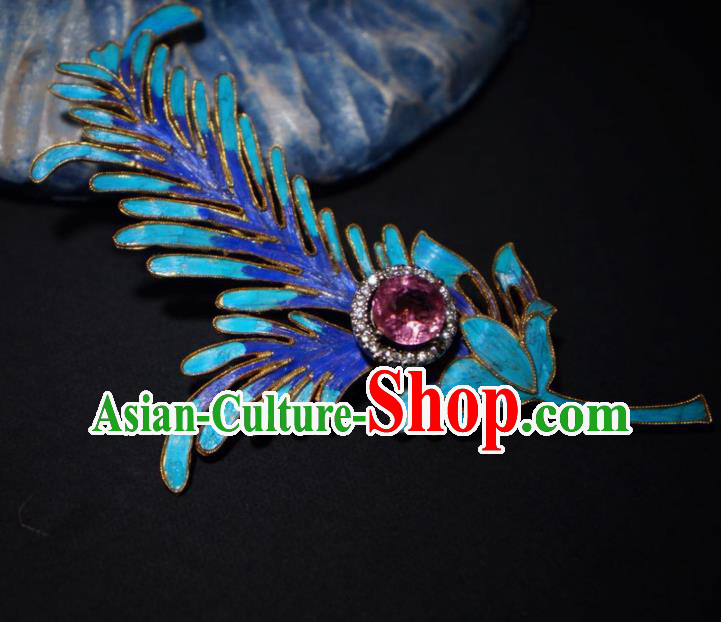 China Traditional Amethyst Necklace Jewelry Accessories Qing Dynasty Blueing Feather Necklet Pendant
